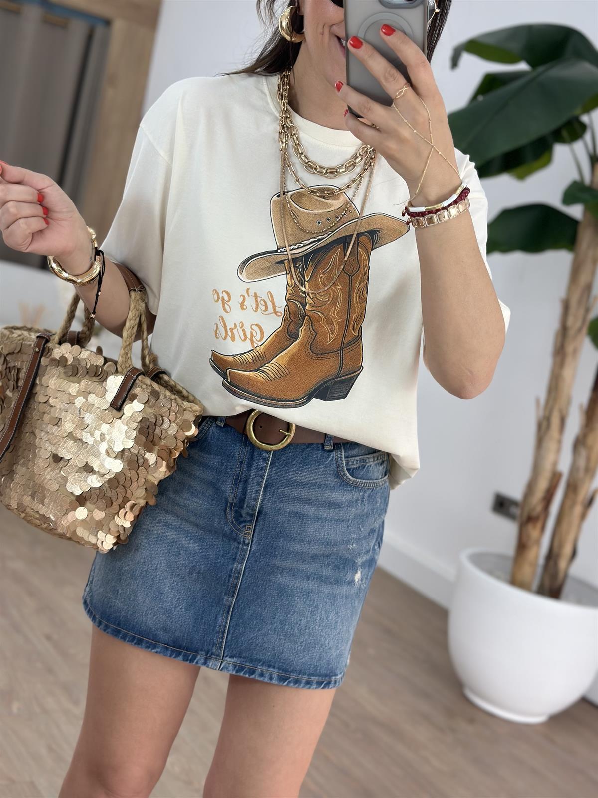 Kovboy Baskılı Tshirt