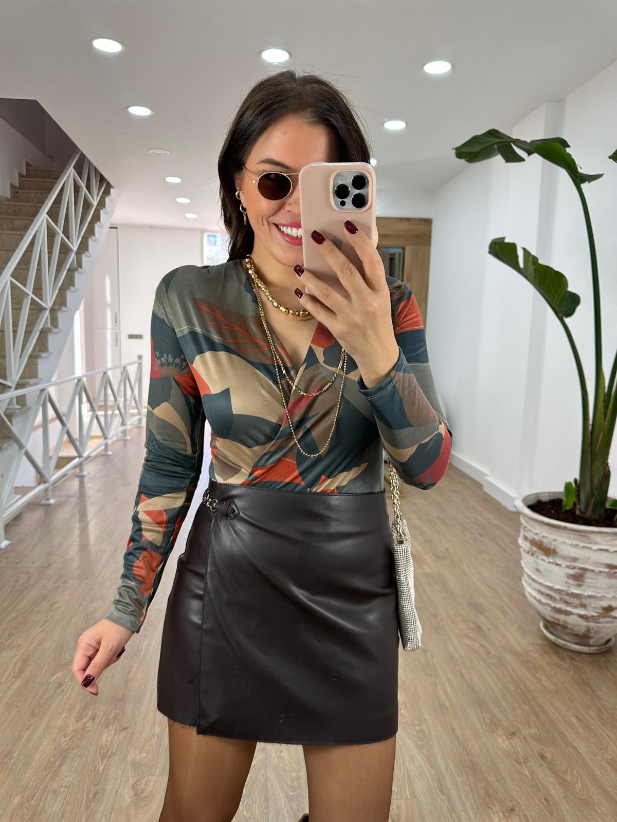 Kruvaze Kapama Renkli Bodysuit