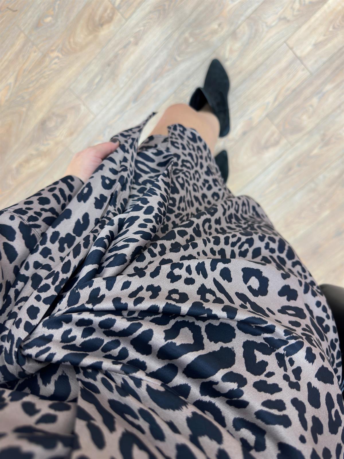 Kruvaze Saten Leopar Gömlek Elbise 