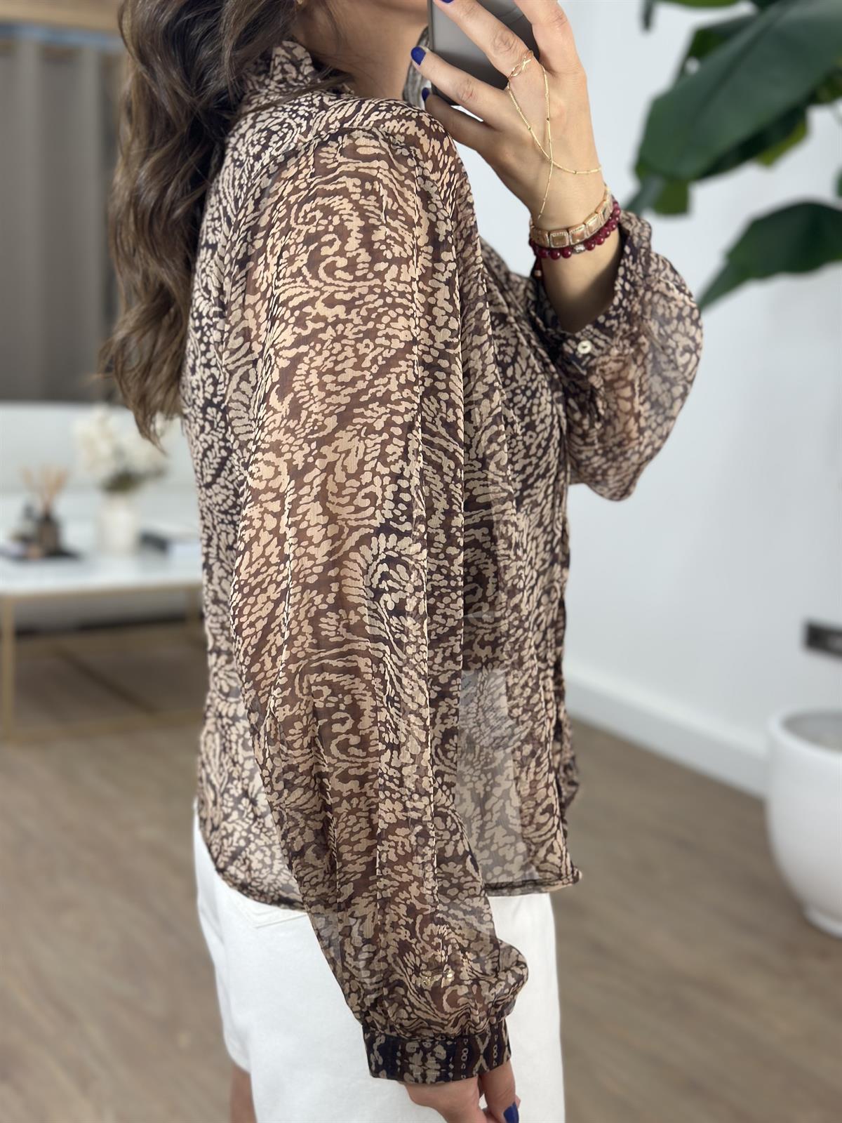 Kruvaze Yaka Etnik Desen Tül Bluz