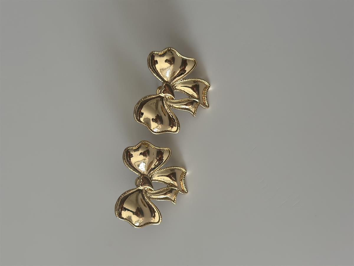 Küçük Fiyonk Tasarım Gold Küpe 3cm