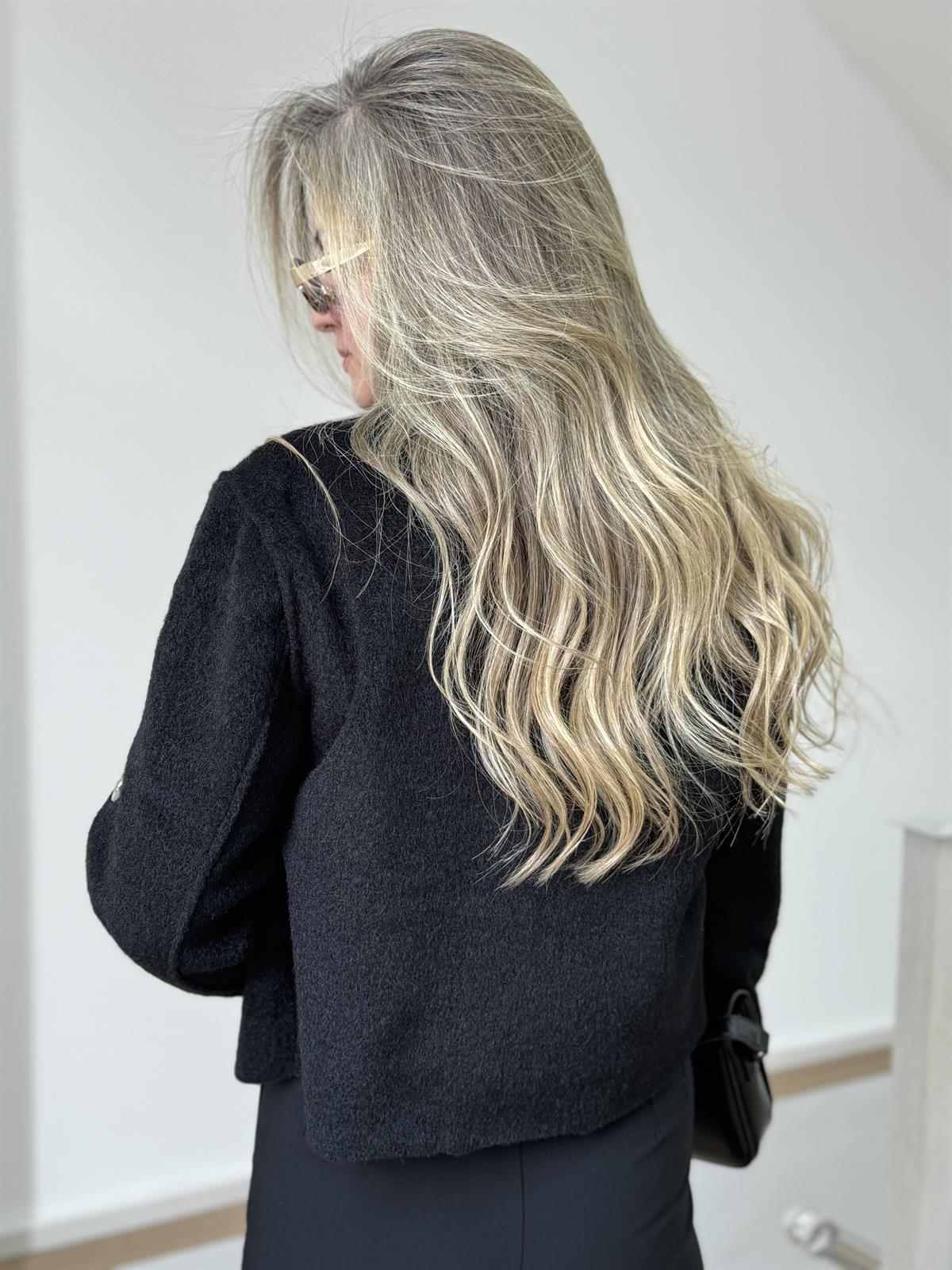 Kuş Gözlü Detaylı Kaşe Ceket - Siyah