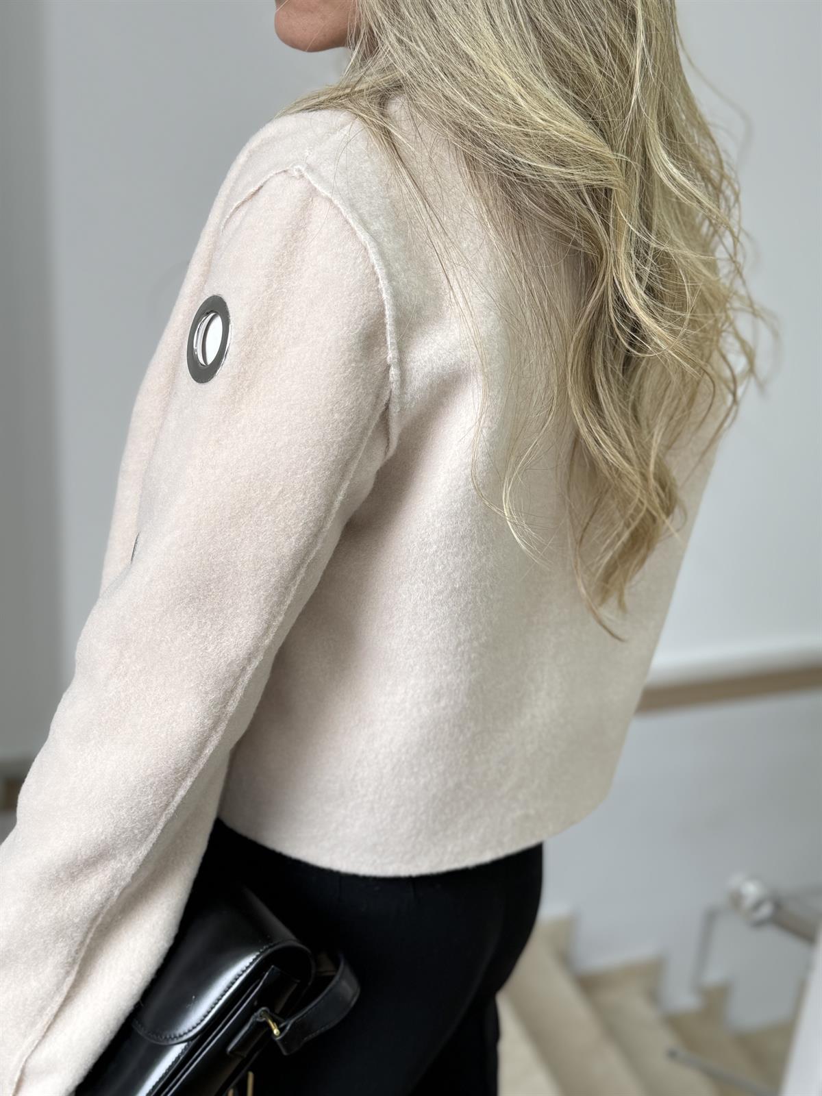 Kuş Gözlü Detaylı Kaşe Ceket - Taş