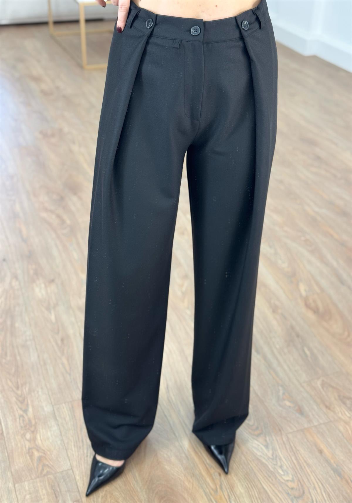 Kuşaklı Ceket Tasarım Pantolon Takım - Siyah