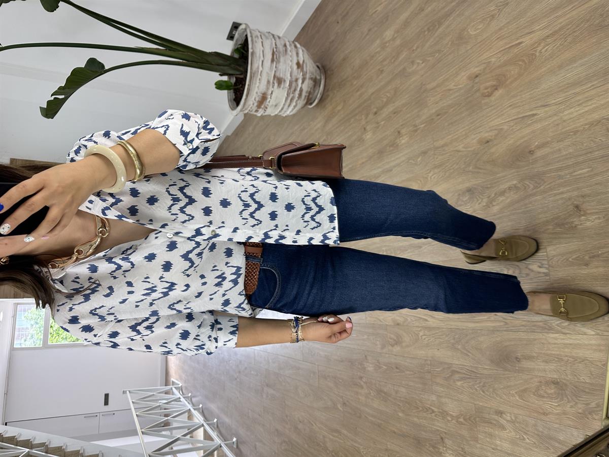 Lacivert Desenli Modal Gömlek