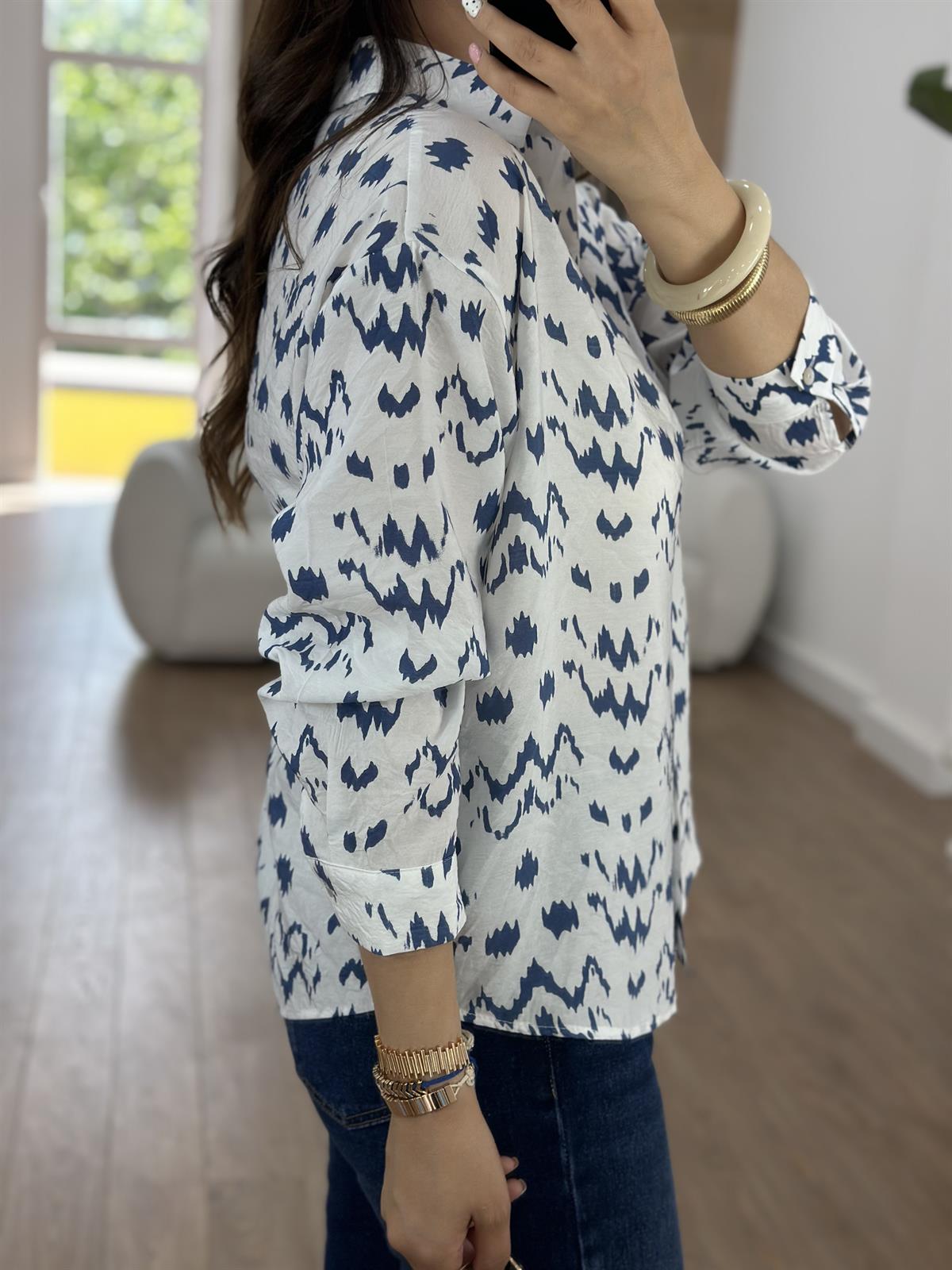 Lacivert Desenli Modal Gömlek