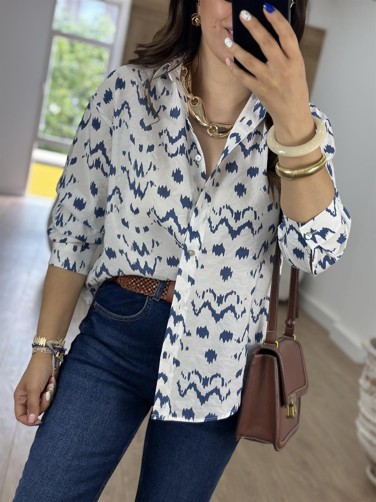 Lacivert Desenli Modal Gömlek