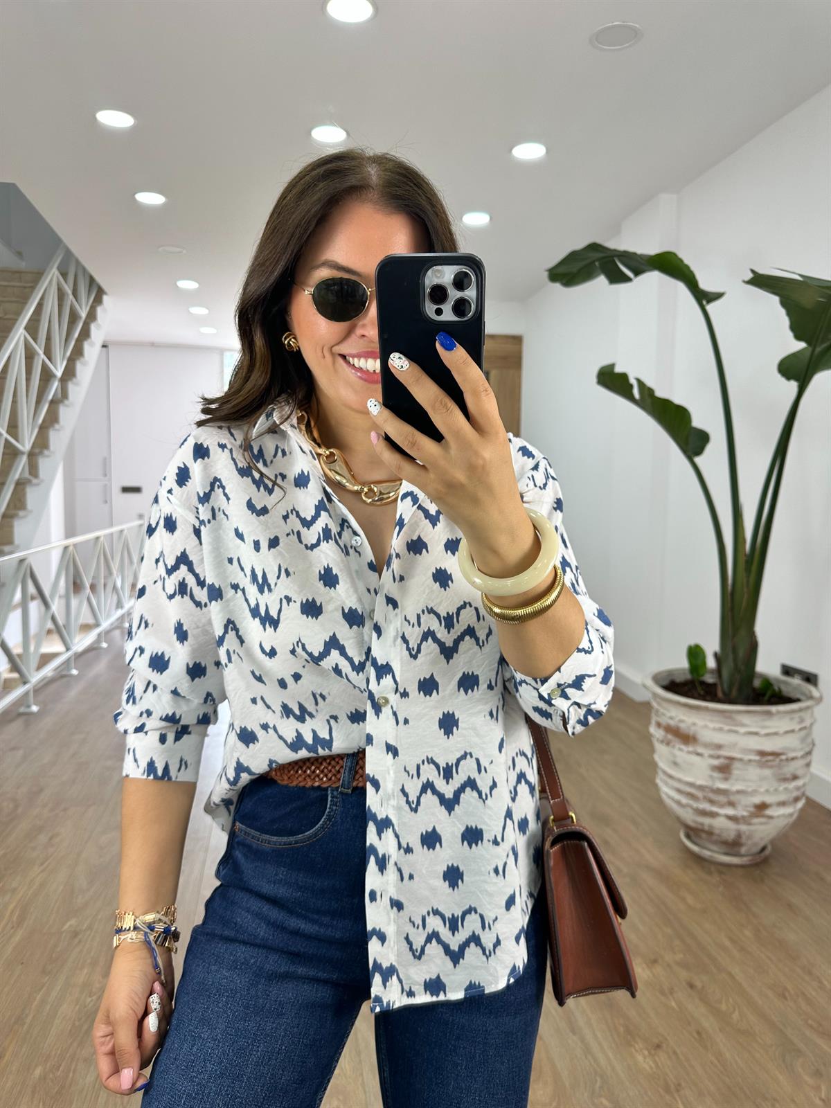 Lacivert Desenli Modal Gömlek