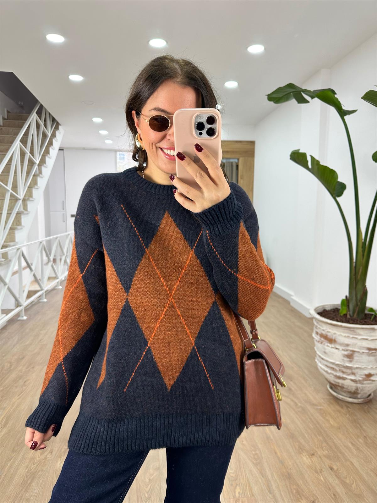 Lacivert Kiremit Baklava Desenli Kazak