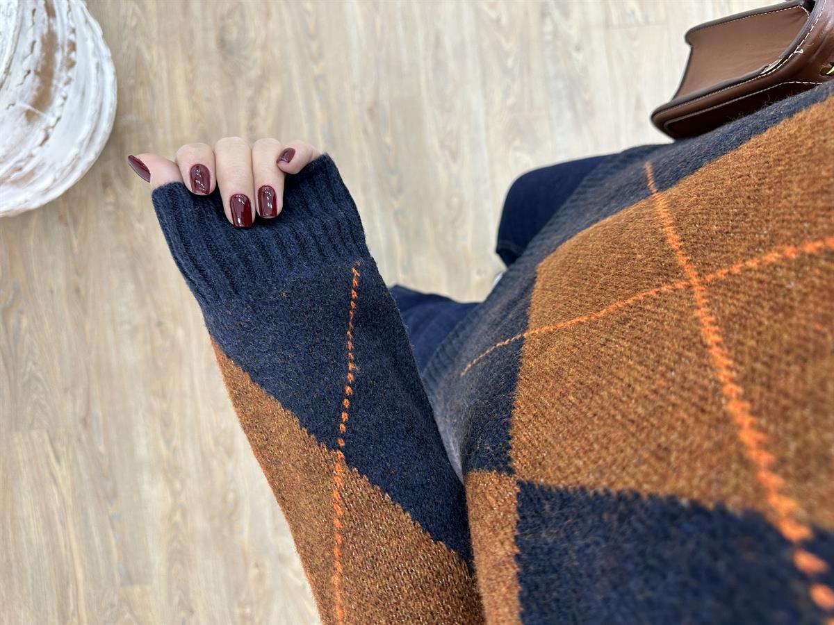 Lacivert Kiremit Baklava Desenli Kazak