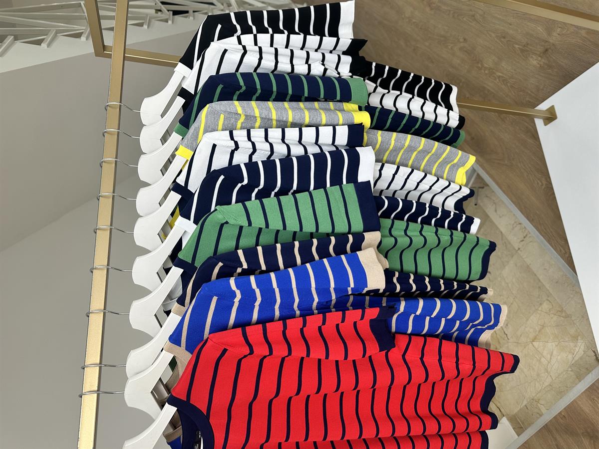 Lacivert Üzeri Beyaz Çizgili Merserize Triko