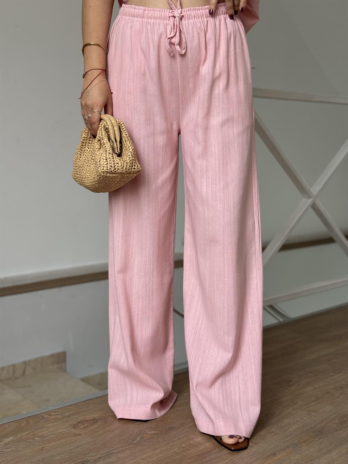 Lastik Detaylı Bluz Pantolon Takım - Pembe