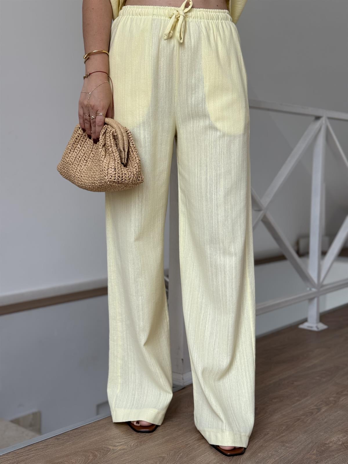 Lastik Detaylı Bluz Pantolon Takım - Sarı 