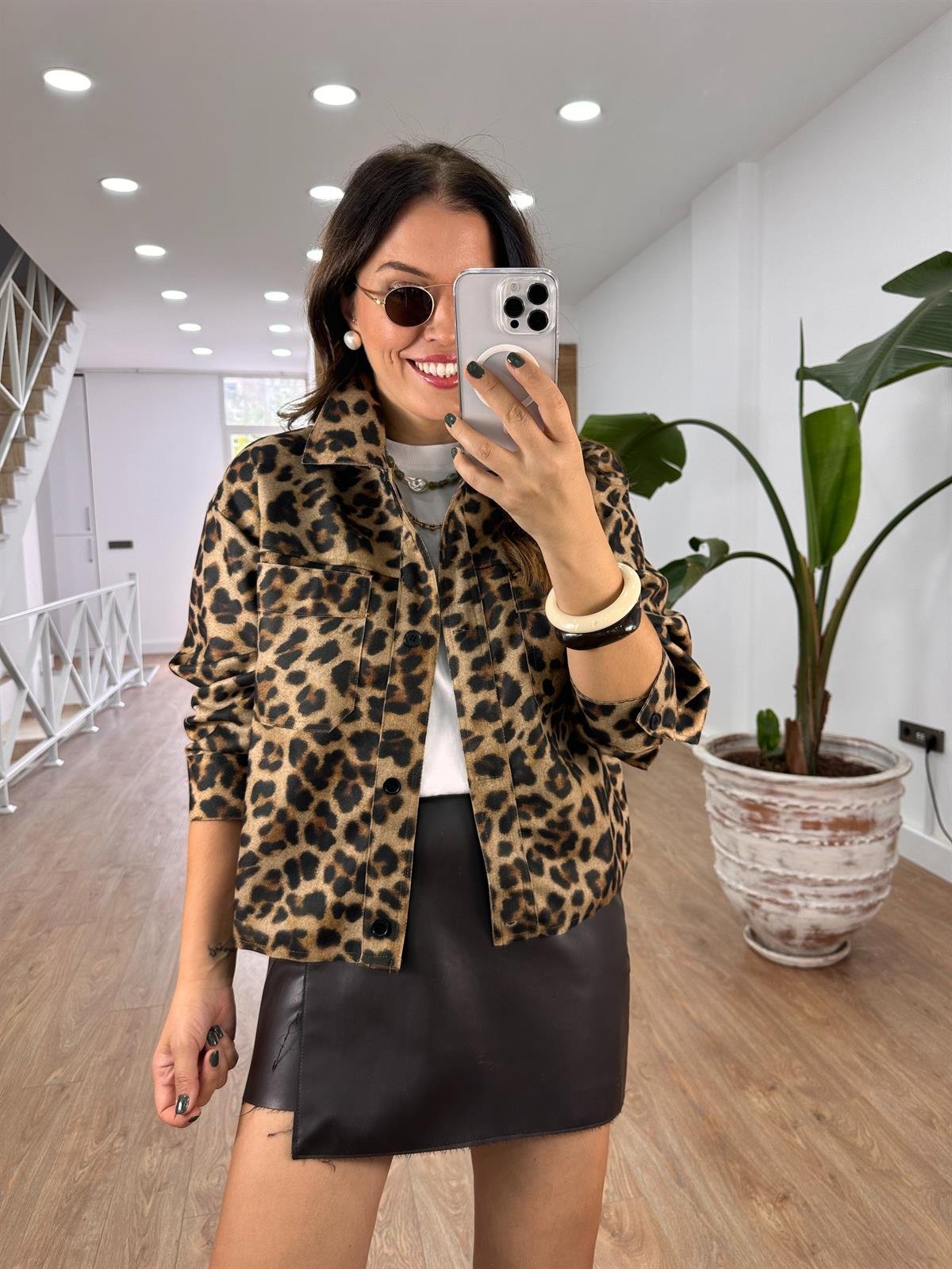 Leopar Baskılı Kaşe Ceket