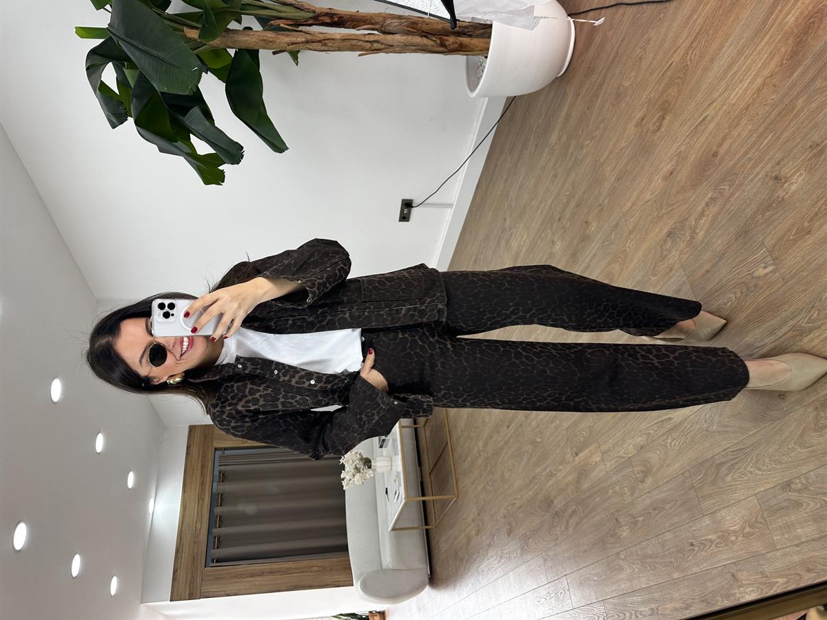 Leopar Denim Palazzo Pantolon