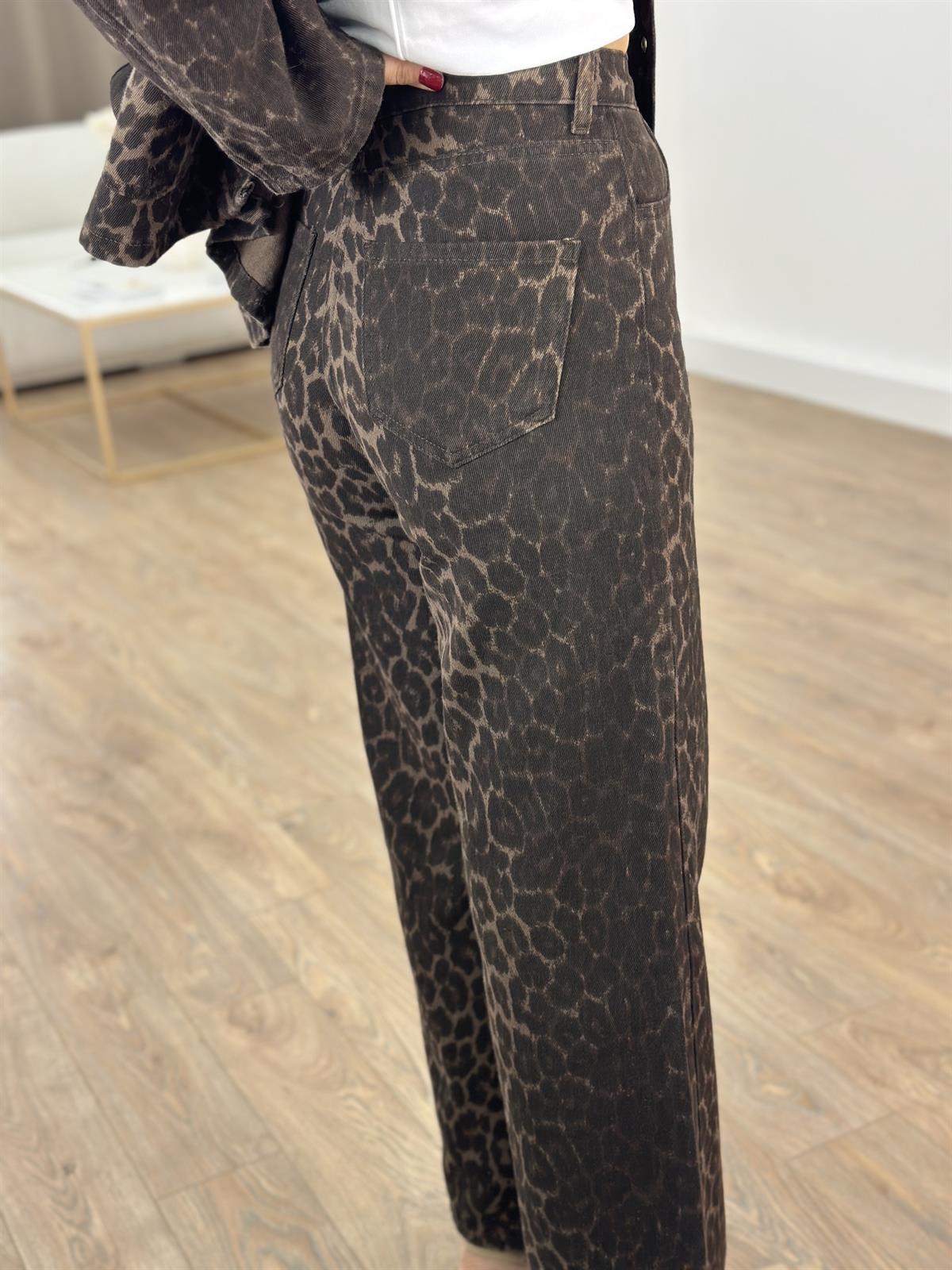 Leopar Denim Palazzo Pantolon