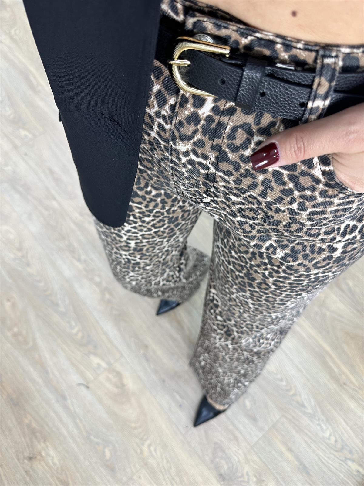 Leopar Desen Jean Palazzo Pantolon