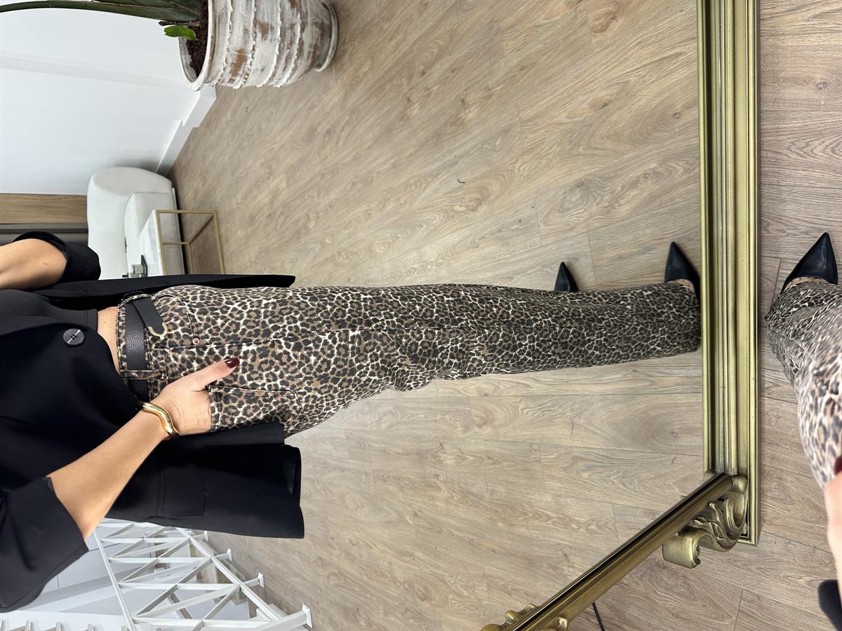 Leopar Desen Jean Palazzo Pantolon