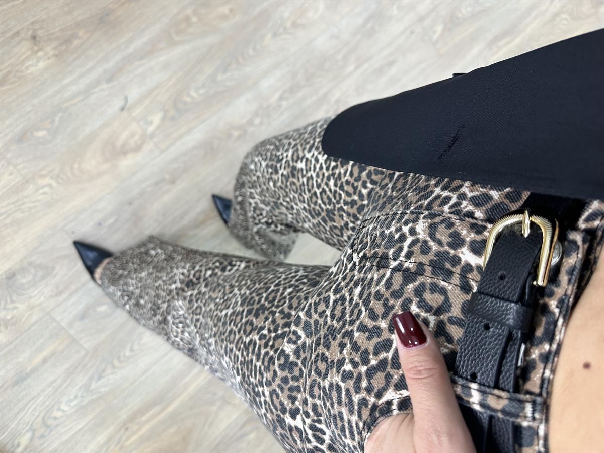 Leopar Desen Jean Palazzo Pantolon