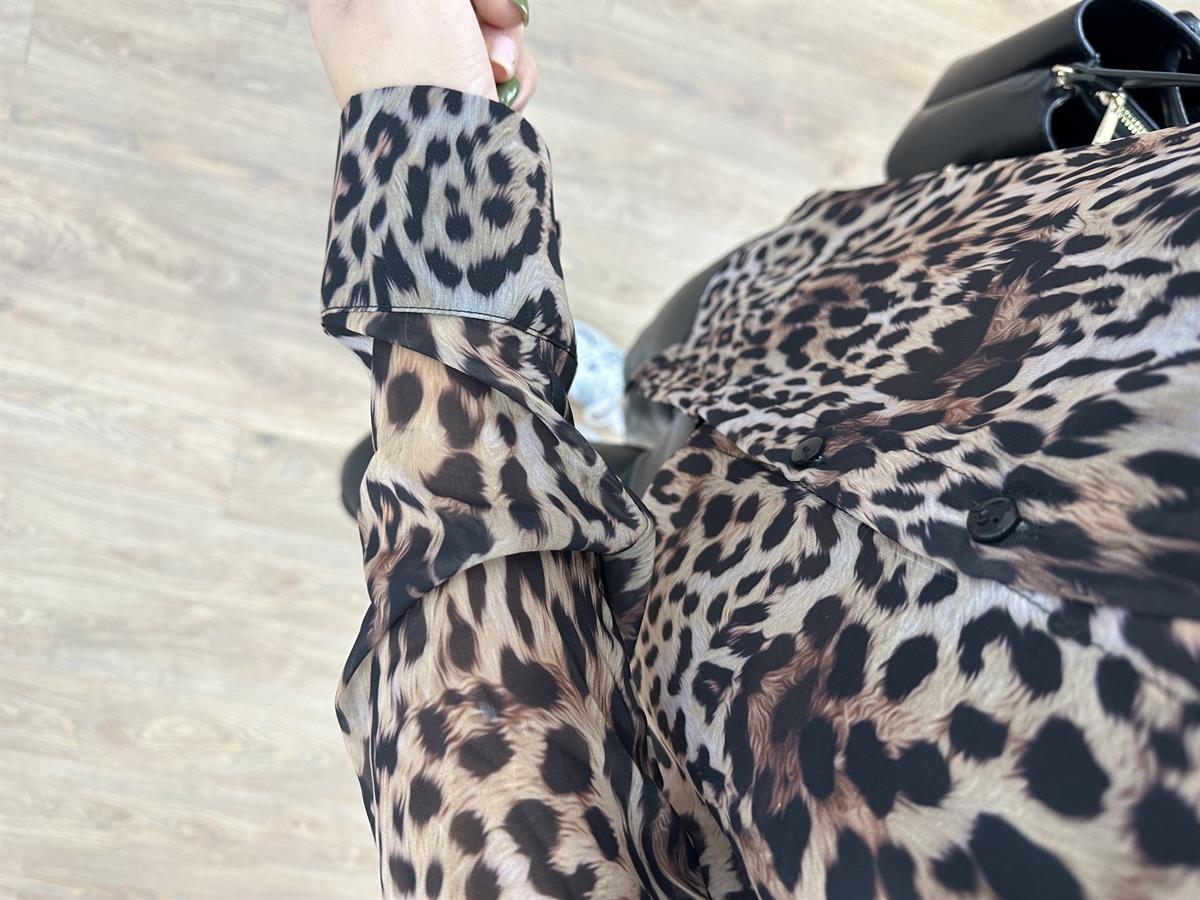 Leopar Desen Şifon Gömlek