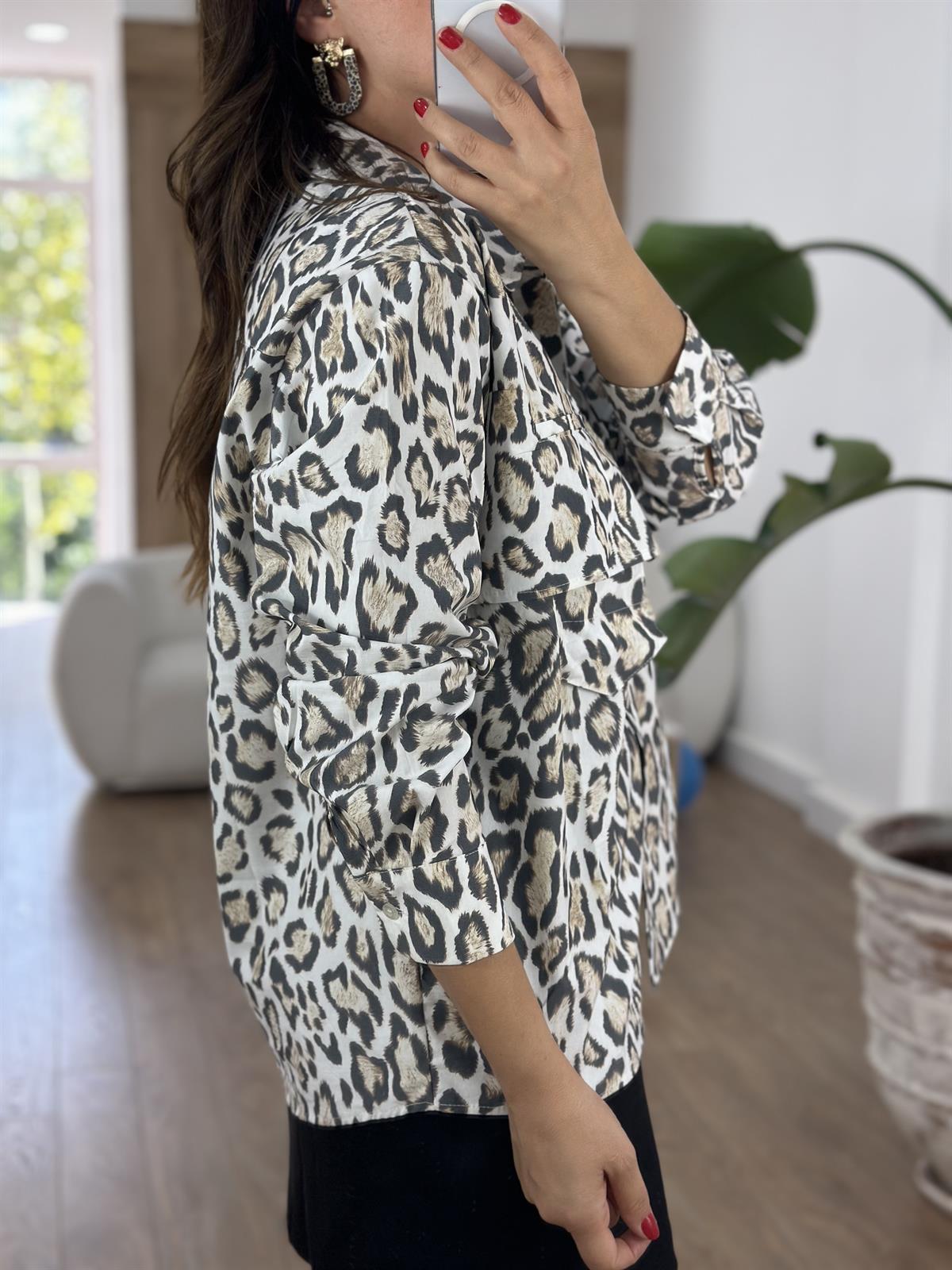 Leopar Desen Tasarım Cep Detaylı Gömlek