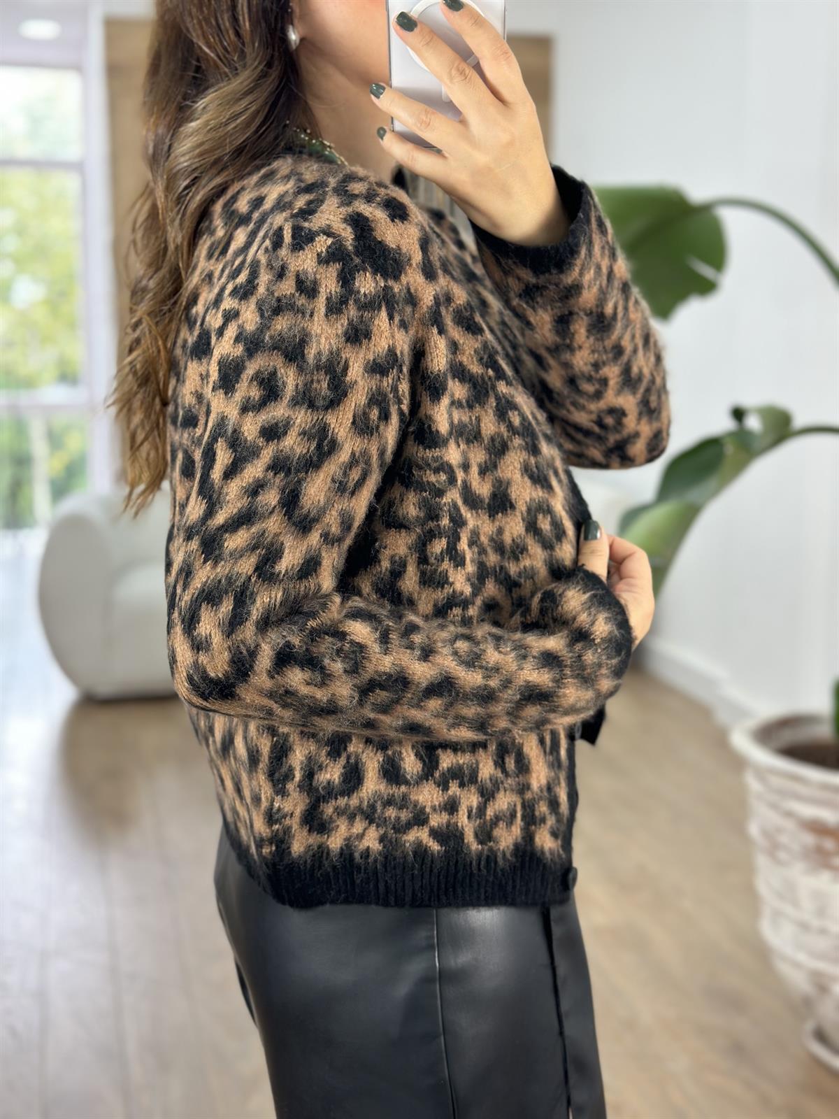 Leopar Desen Yumoş Hırka