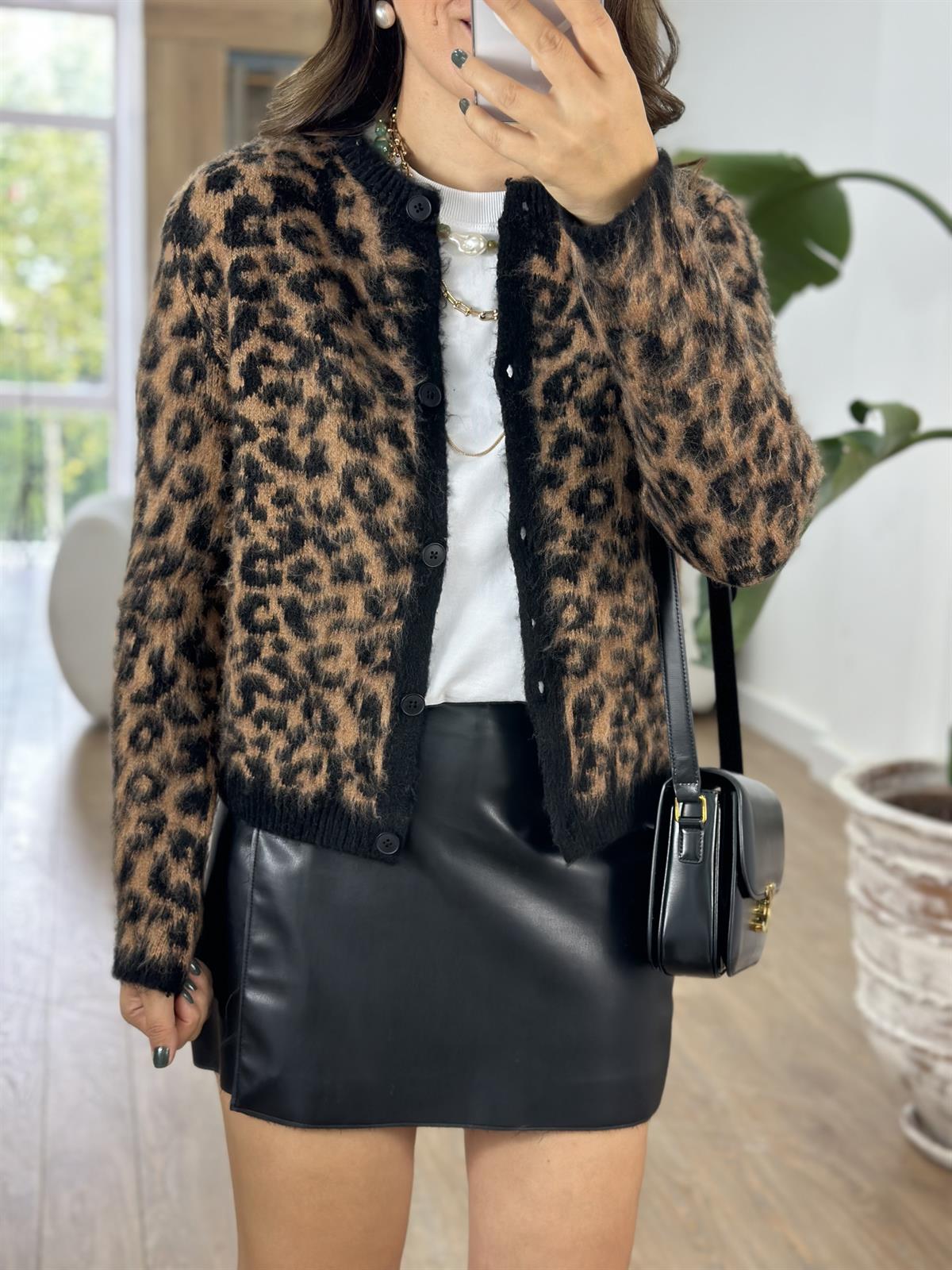 Leopar Desen Yumoş Hırka