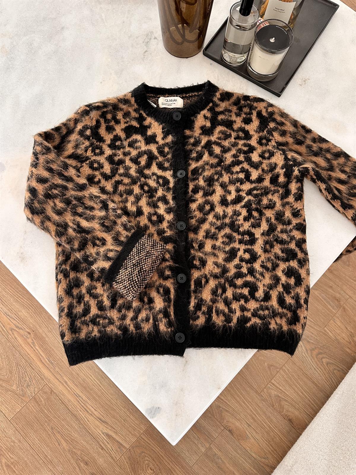 Leopar Desen Yumoş Hırka