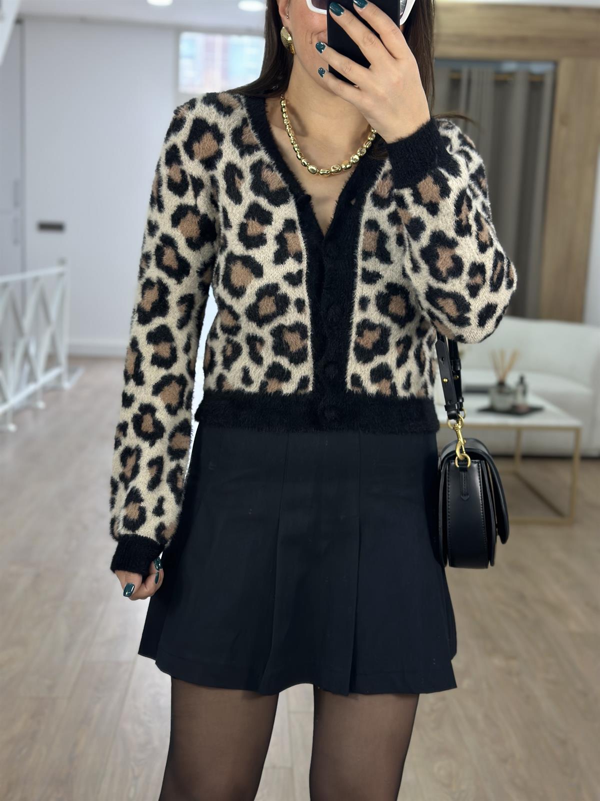 Leopar Desen Yumoş Triko Hırka