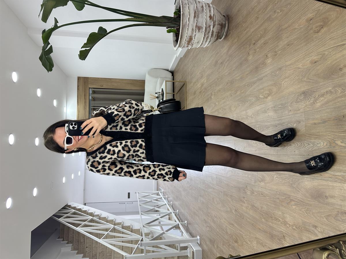 Leopar Desen Yumoş Triko Hırka