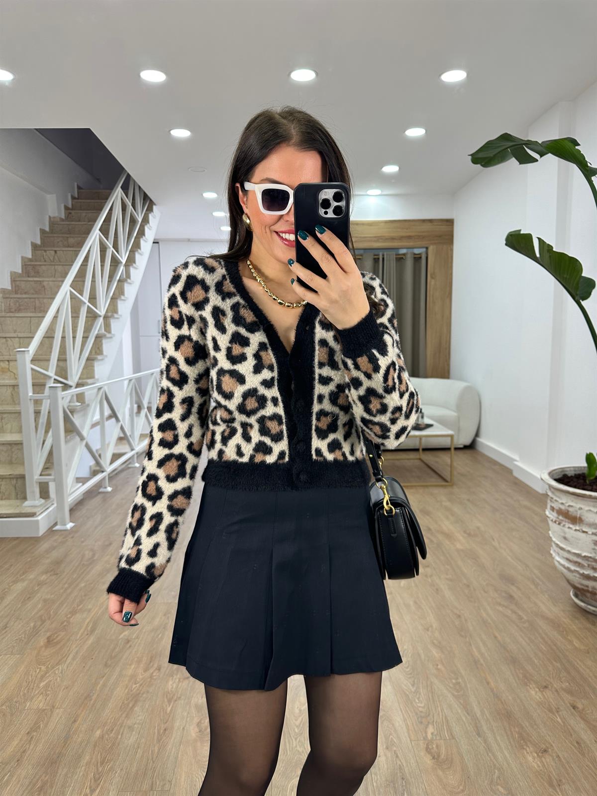 Leopar Desen Yumoş Triko Hırka