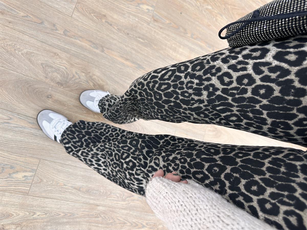 Leopar Desenli Stright Jean - Kahverengi