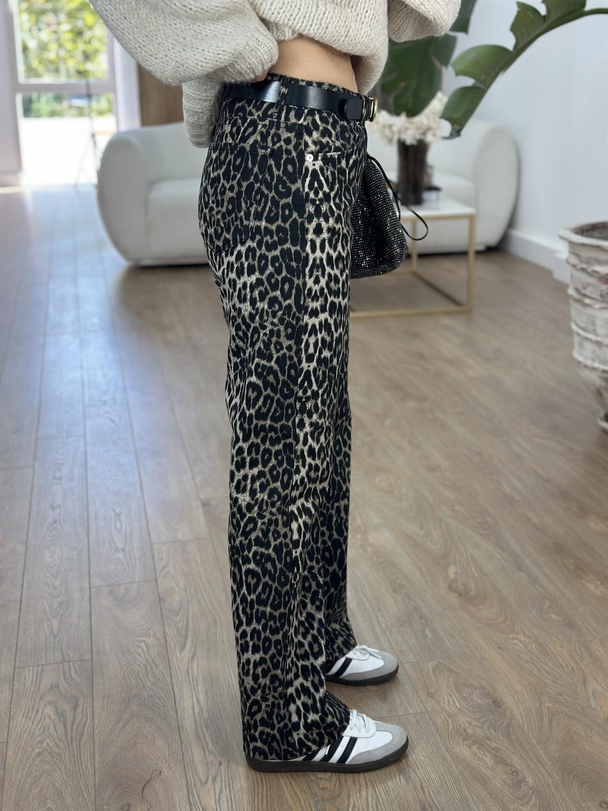 Leopar Desenli Stright Jean - Kahverengi