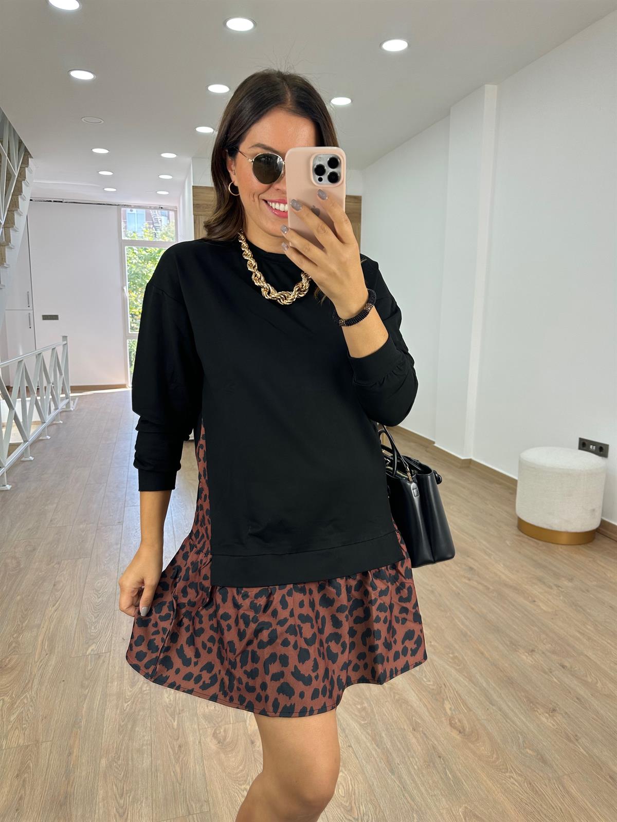 Leopar Desenli Sweat Elbise