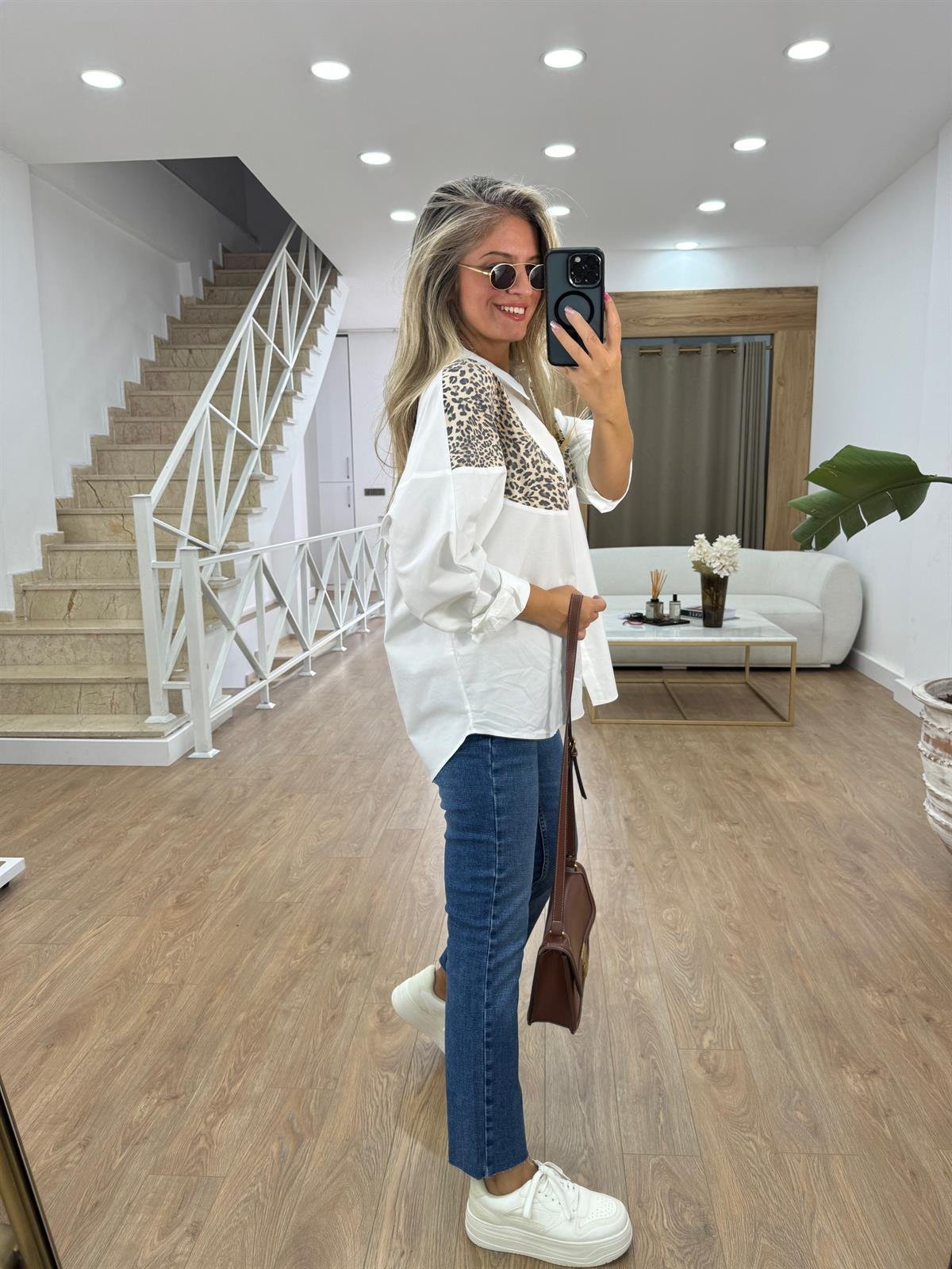 Leopar Detaylı Tasarım Gömlek