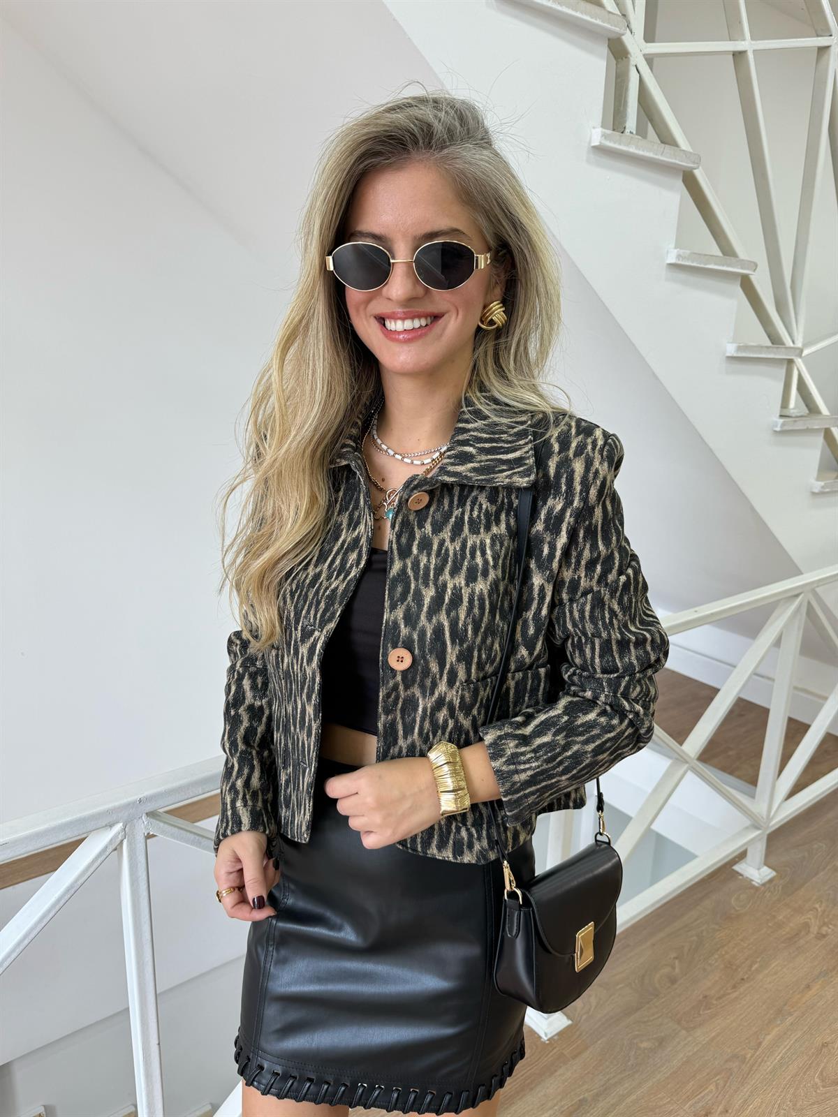 Kaşe Leopar Kısa Ceket 