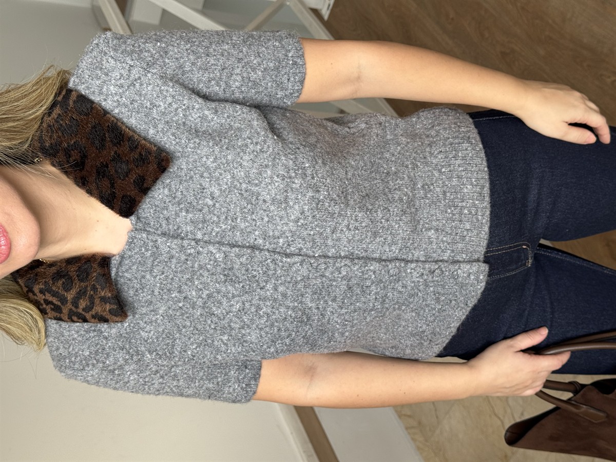 Leopar Kürk Yaka Triko Hırka 