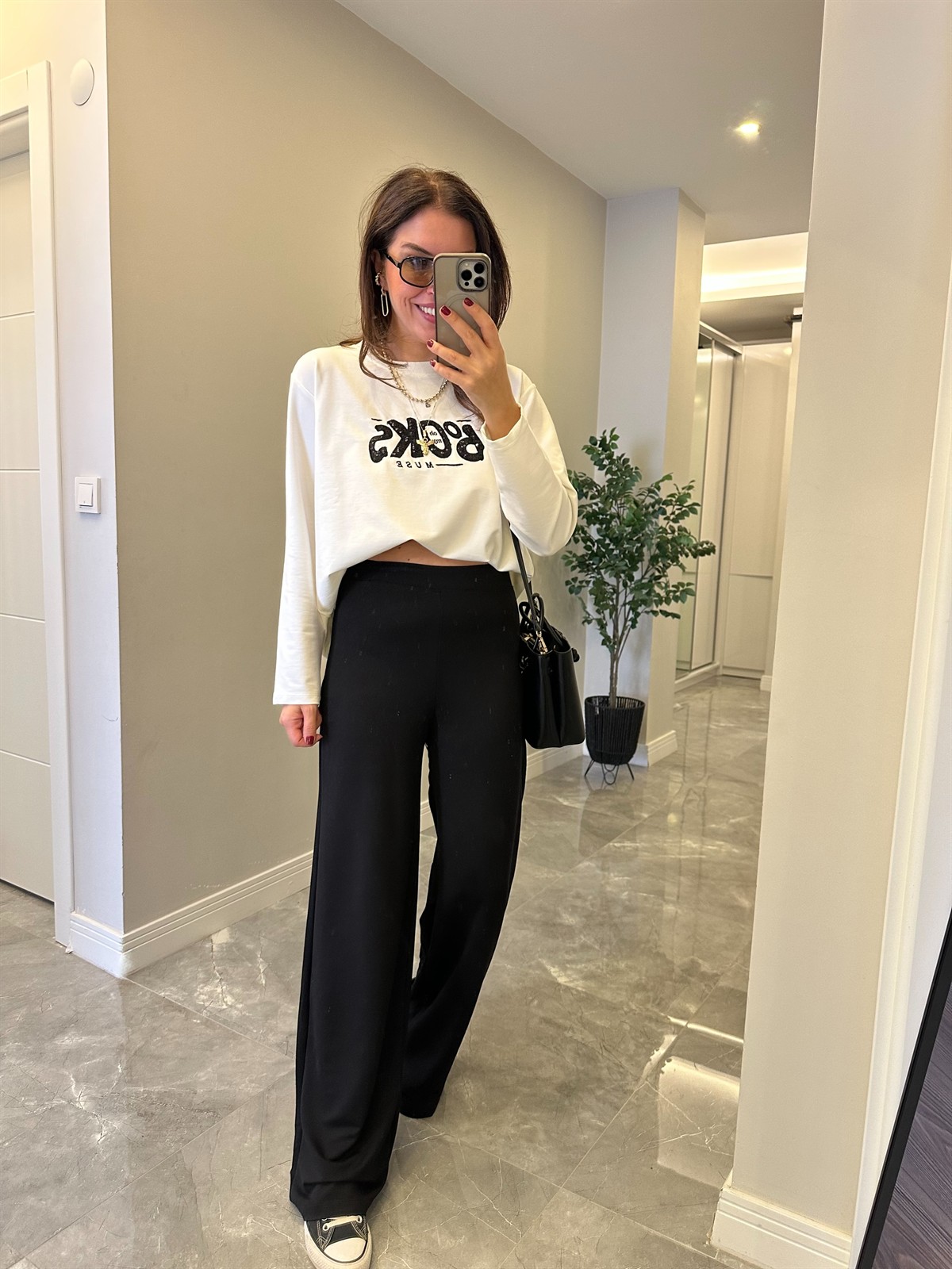 Likralı Bol Paça Modal Pantolon