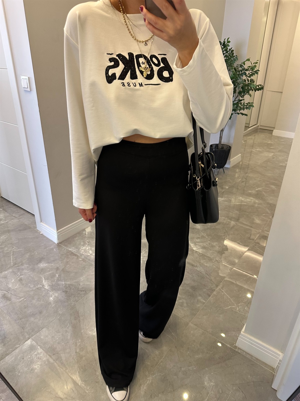 Likralı Bol Paça Modal Pantolon