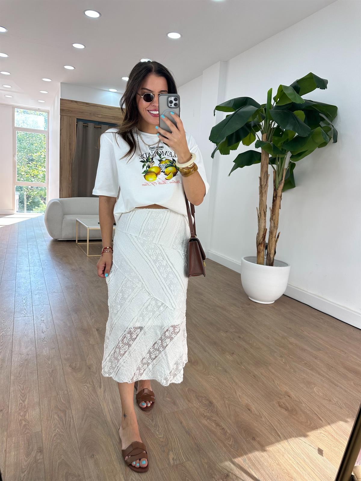 Likralı Dantel Midi Etek