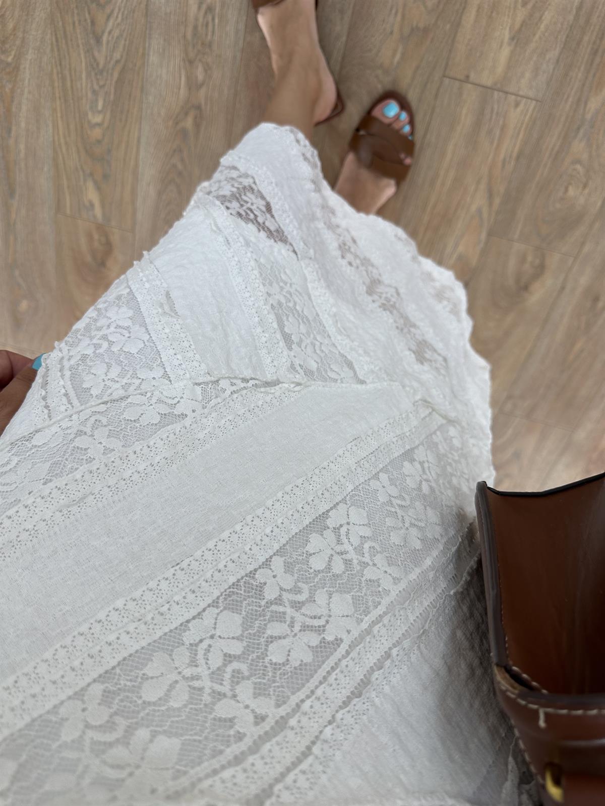 Likralı Dantel Midi Etek