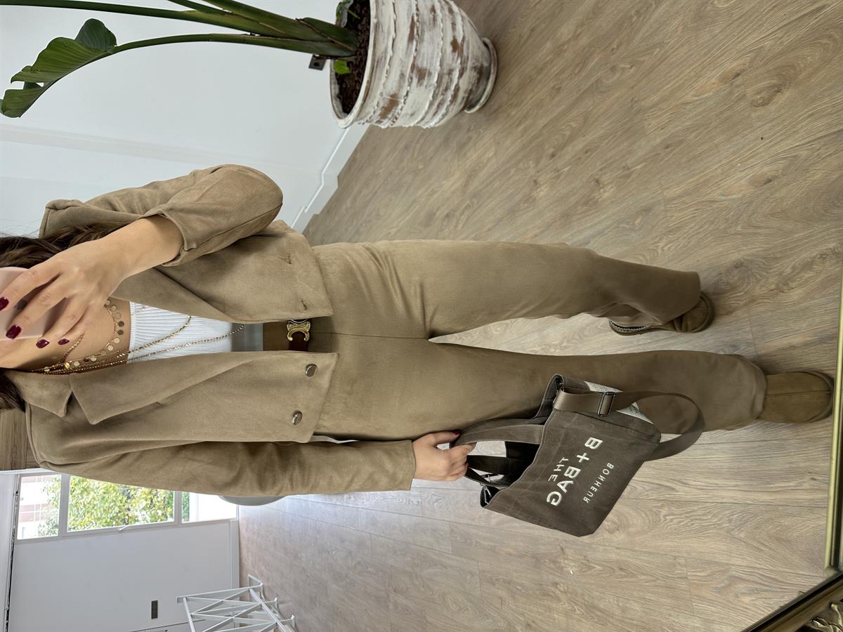 Likralı Nubuk Takım-Camel