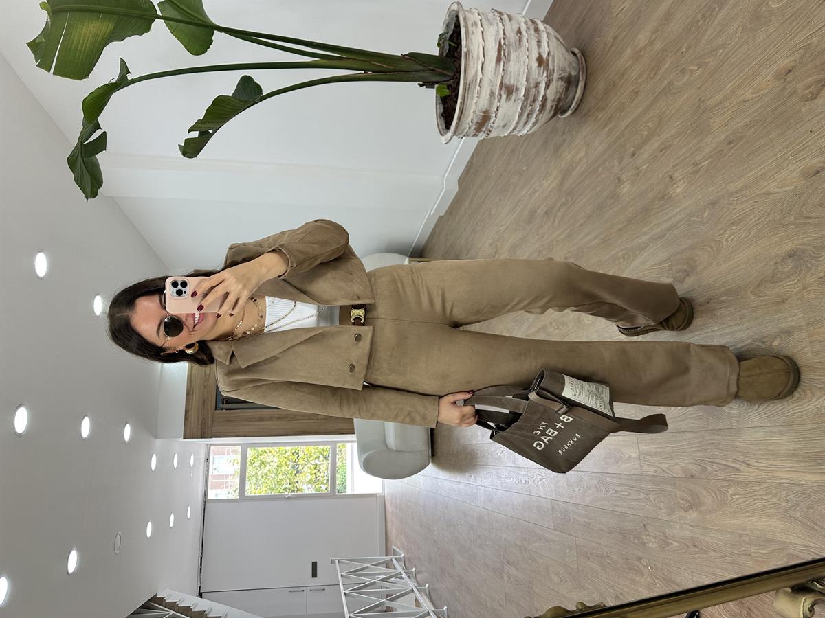 Likralı Nubuk Takım-Camel