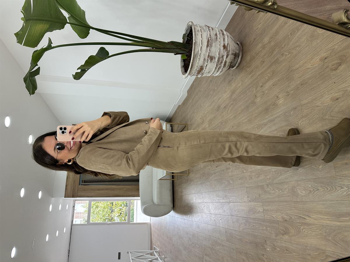 Likralı Nubuk Takım-Camel