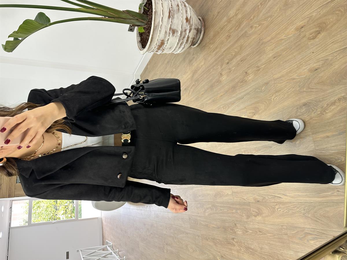 Likralı Nubuk Takım-Siyah