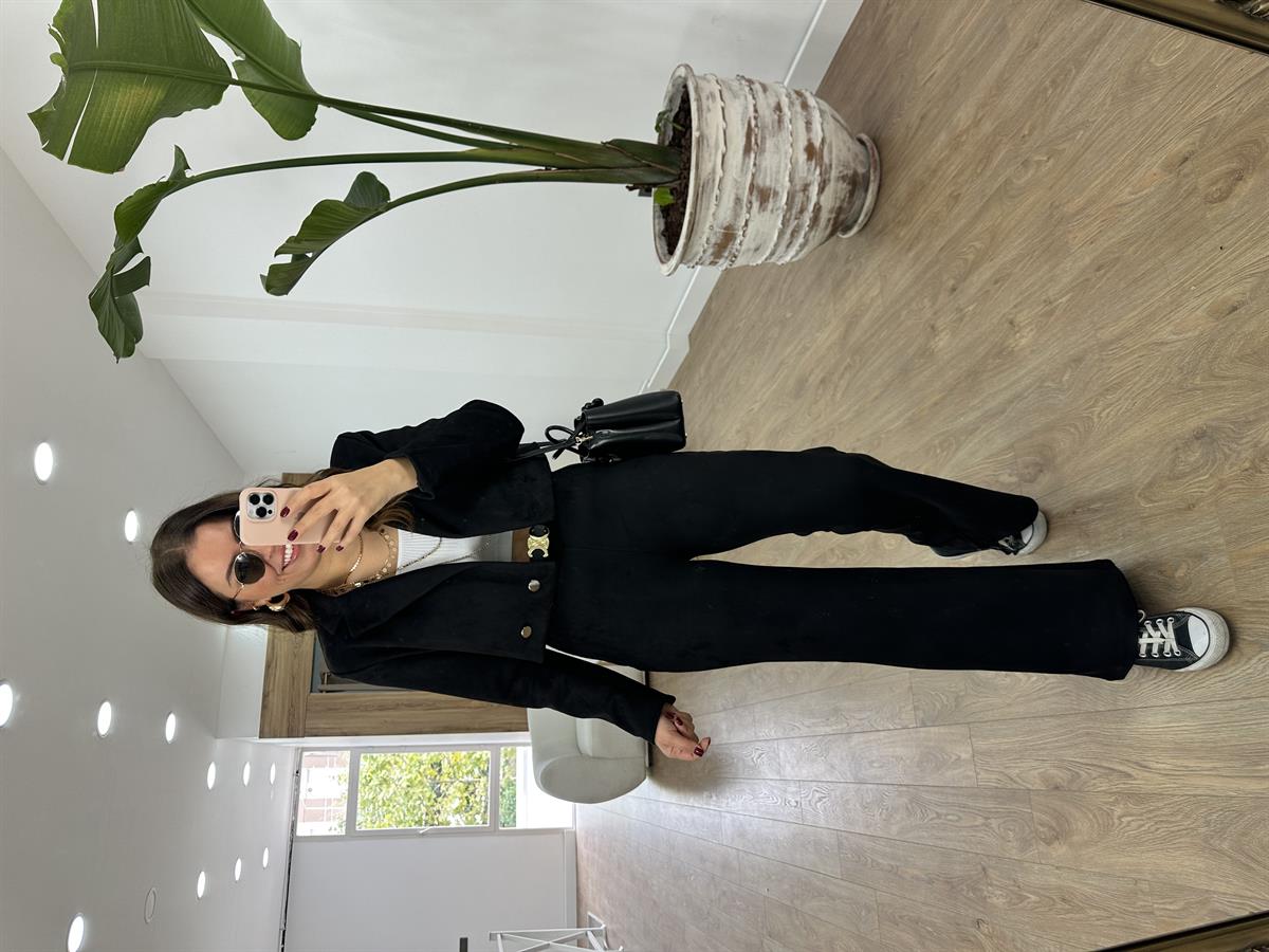 Likralı Nubuk Takım-Siyah