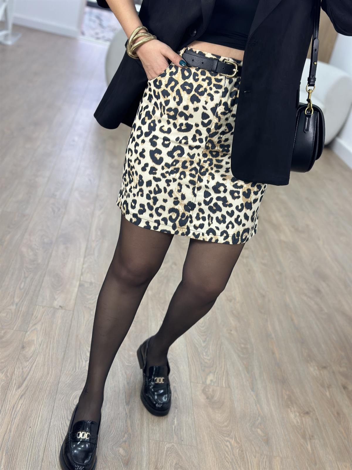 Likralı Pamuklu Leopar Etek