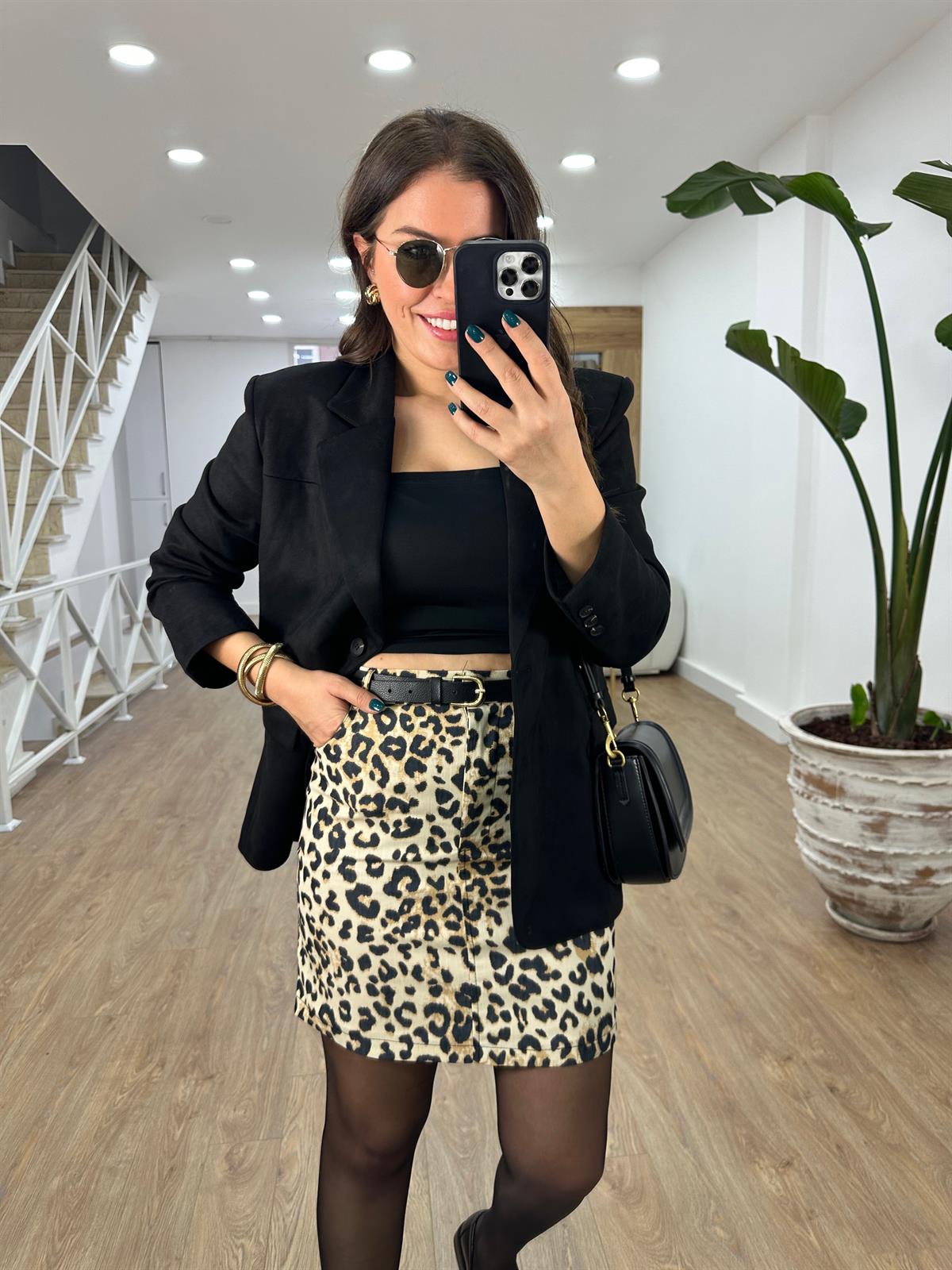 Likralı Pamuklu Leopar Etek