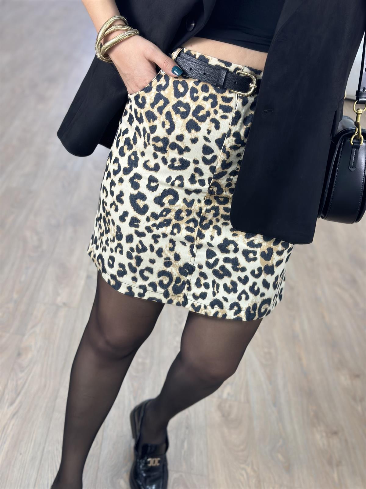 Likralı Pamuklu Leopar Etek