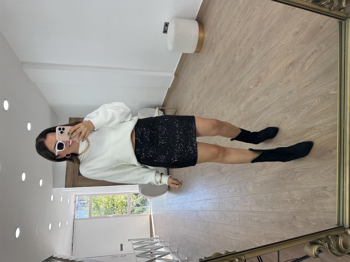 Likralı Payet Etek- Siyah